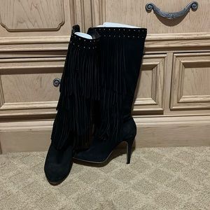 INC SUEDE FRINGE BOOTS